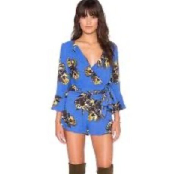 Free People All The Right Ruffles Romper in Blue - Picture 2 of 4